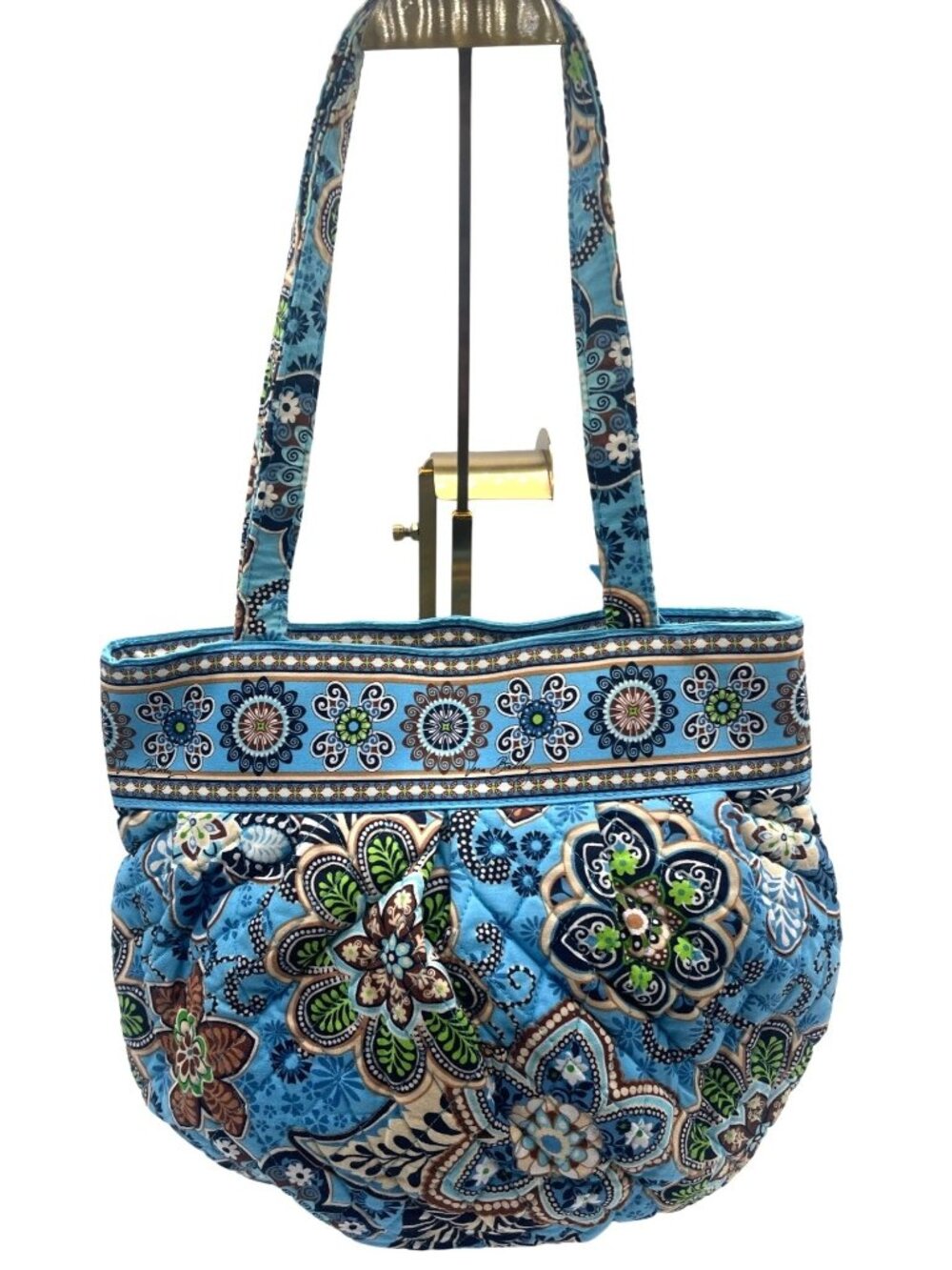 Vera Bradley Blue Floral Quilted Shoulder Bag Zipper Closure Multicolor